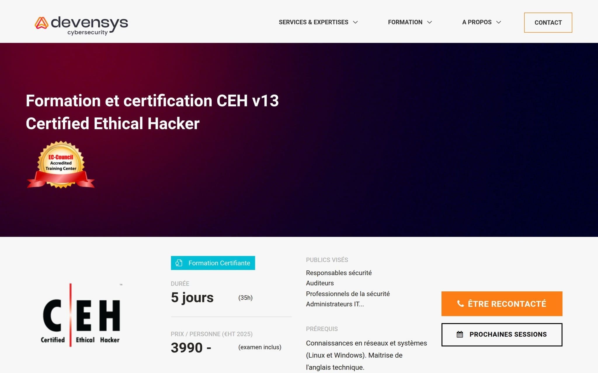 Formation et certification CEH v13 - Devensys Cybersecurity
