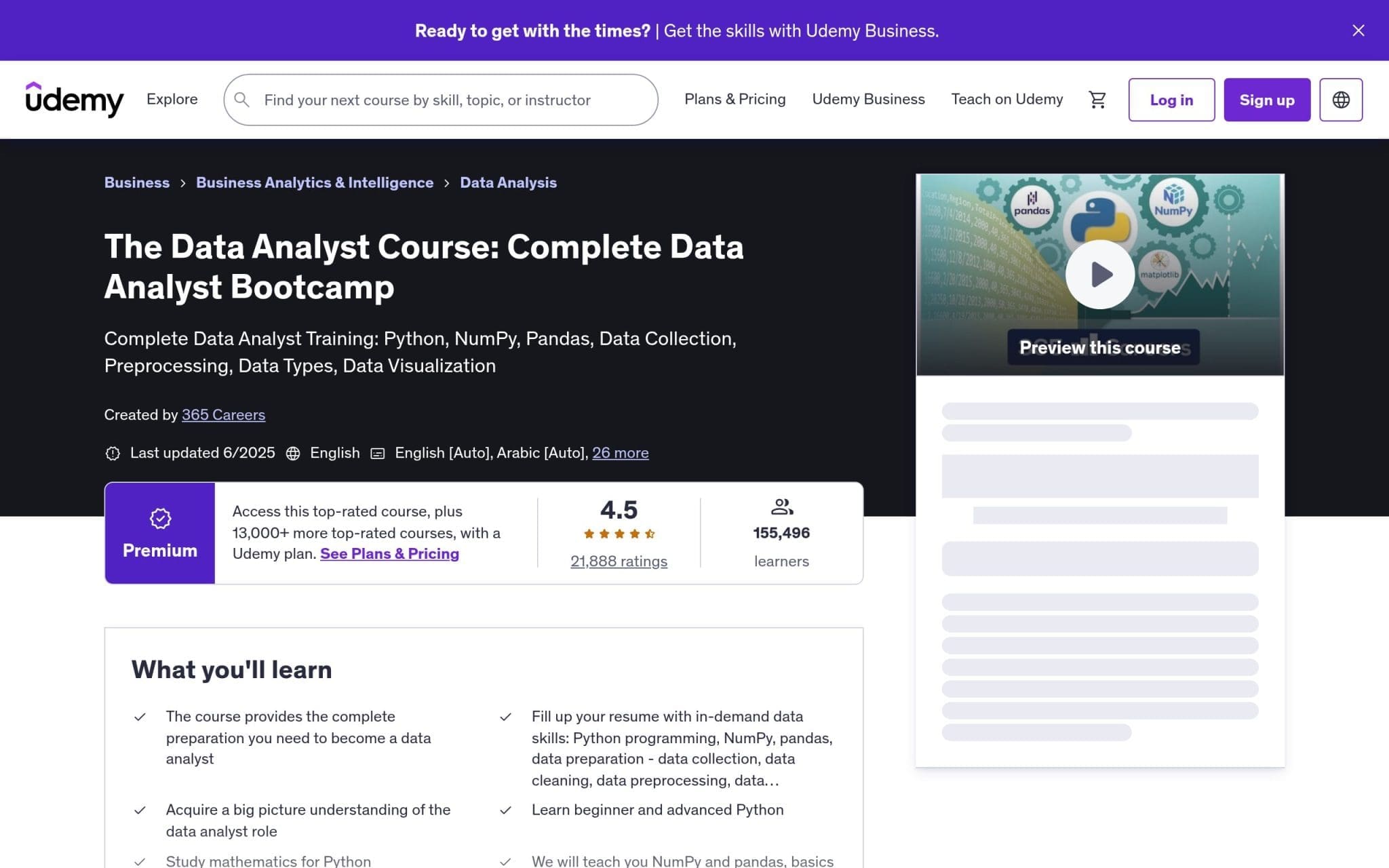 The Data Analyst Course: Complete Data Analyst Bootcamp - Udemy