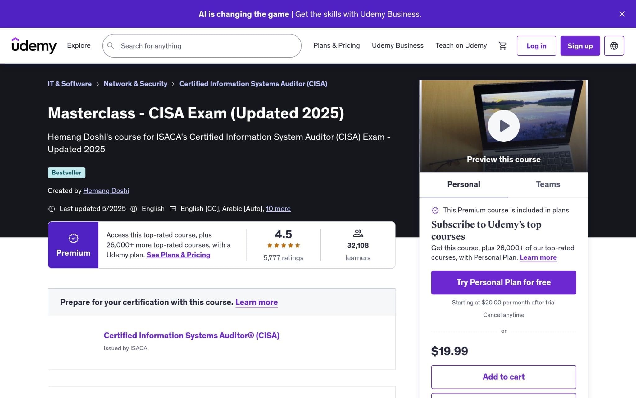 Masterclass - CISA Exam - Udemy