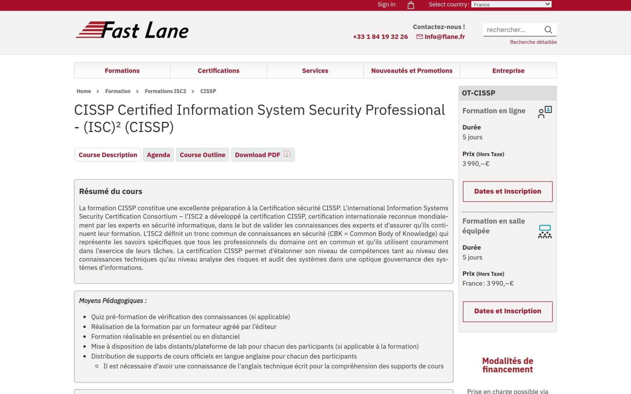 Formation CISSP Certified InSystem Security Professional - Fast Lane