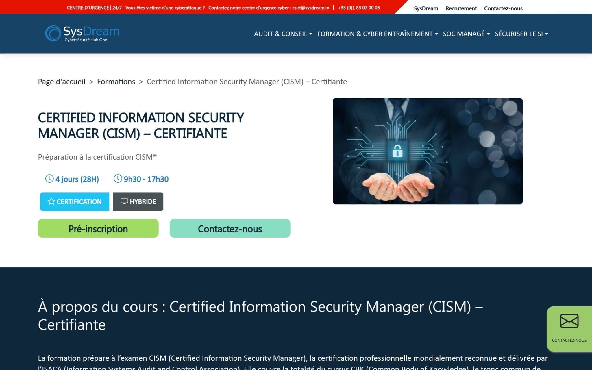 Certified Information Security Manager (CISM) – Certifiante - Sysdream