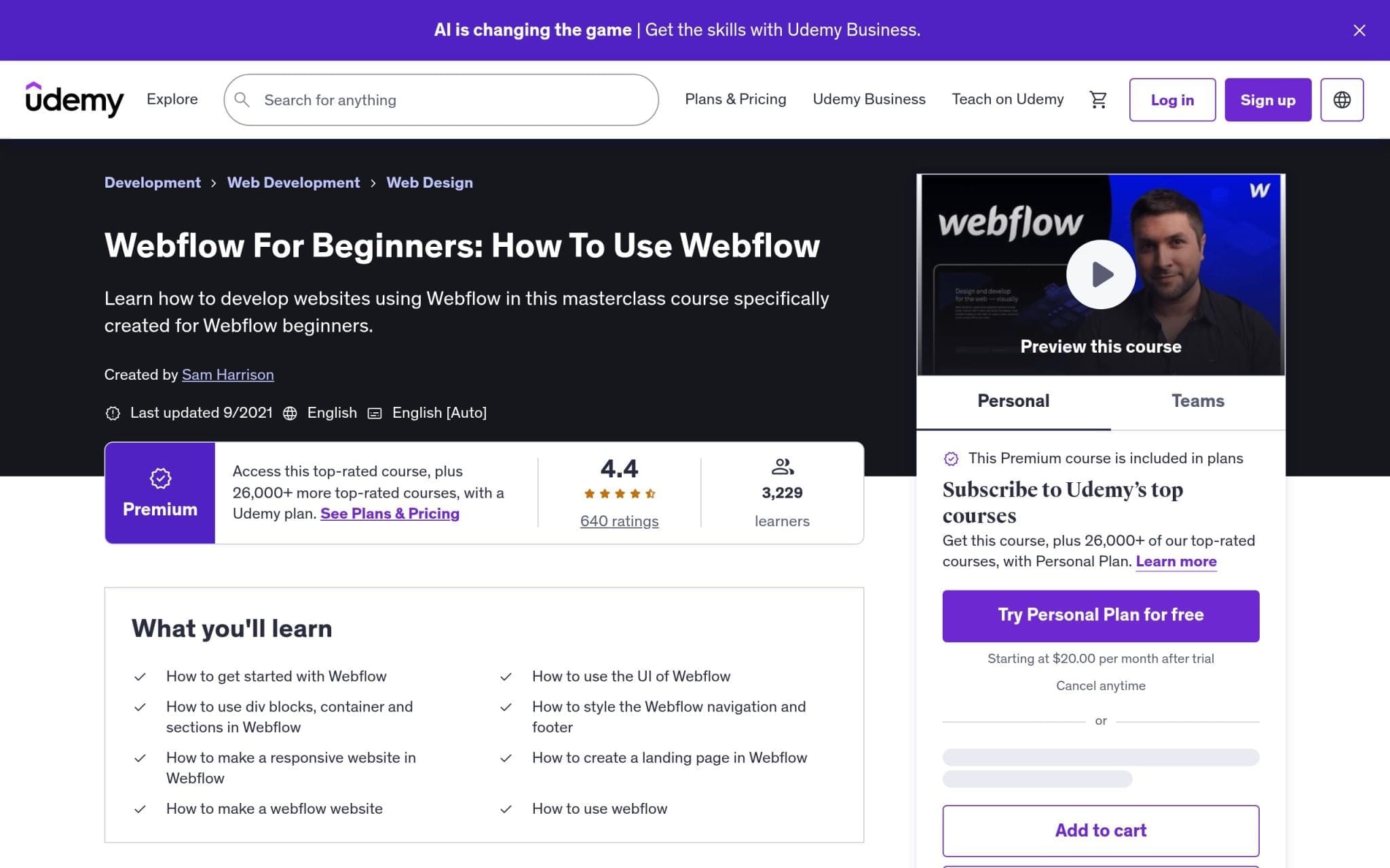 Webflow For Beginners: How To Use Webflow - Udemy