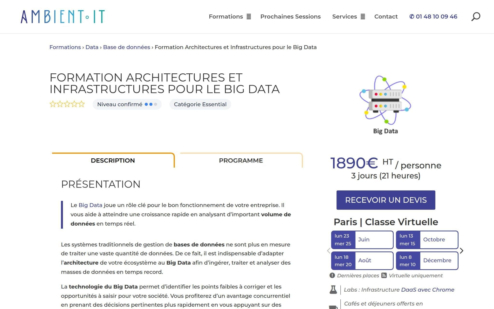 Formation Architectures et Infrastructures pour le Big Data - Ambient IT