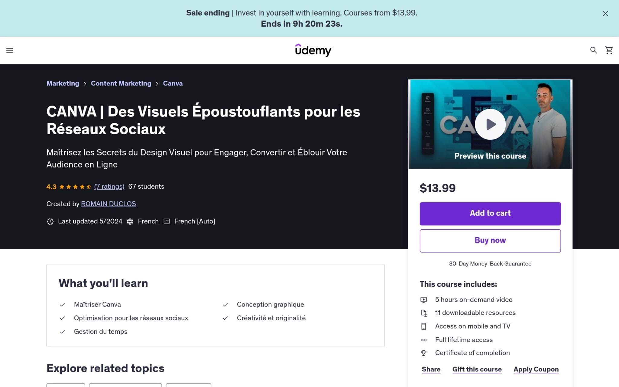 CANVA | Des Visuels Époustouflants pour les Réseaux Sociaux - Udemy