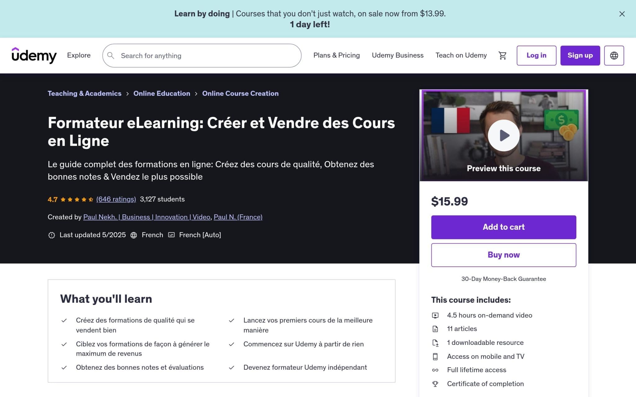 Formateur eLearning: Créer et Vendre des Cours en Ligne - Udemy