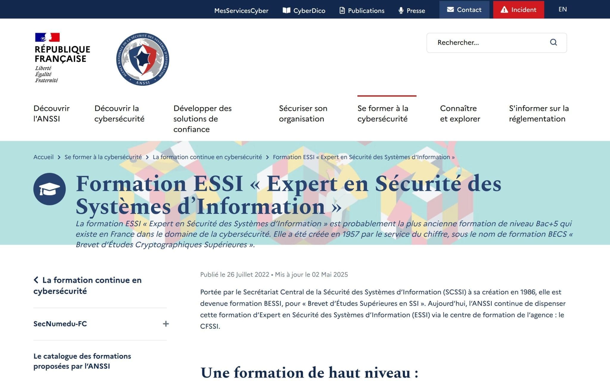 Formation ESSI « Expert en Sécurité des Systèmes d’Information » - Anssi