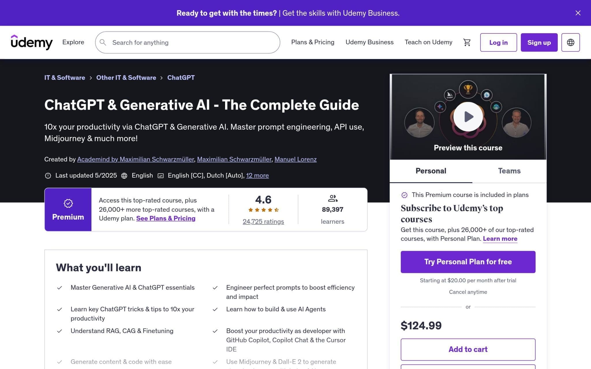 ChatGPT & Generative AI - The Complete Guide - Udemy