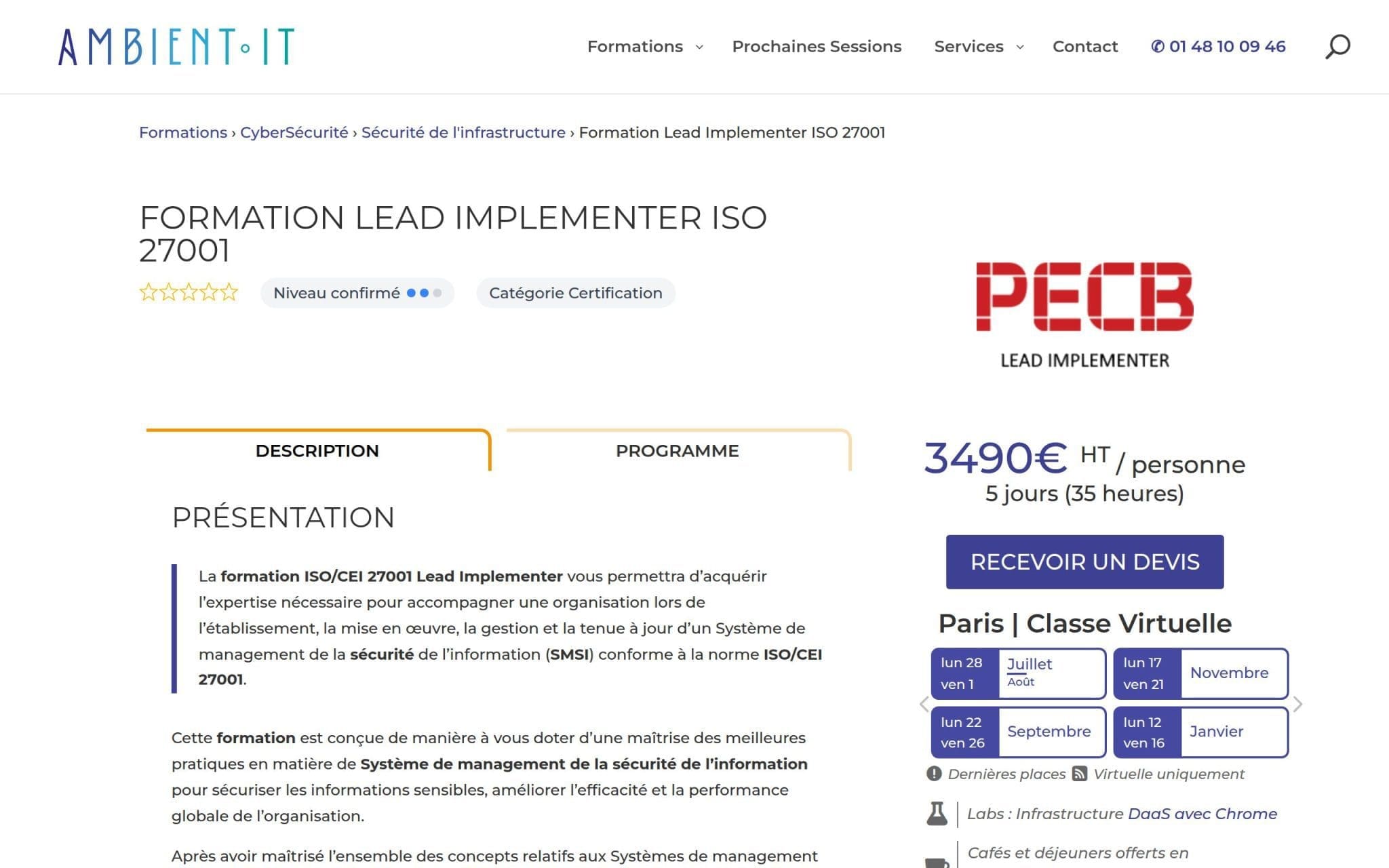 Formation Lead Implementer ISO 27001 - Ambient IT
