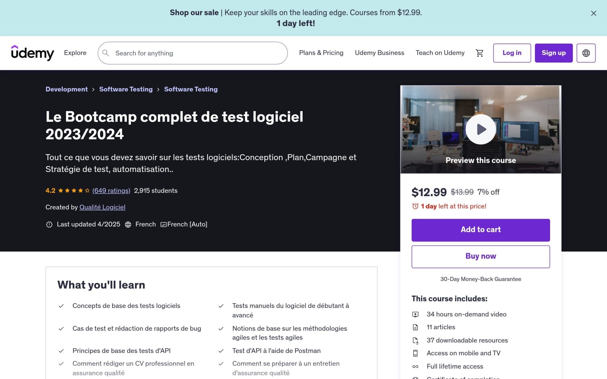Le Bootcamp complet de test logiciel - Udemy