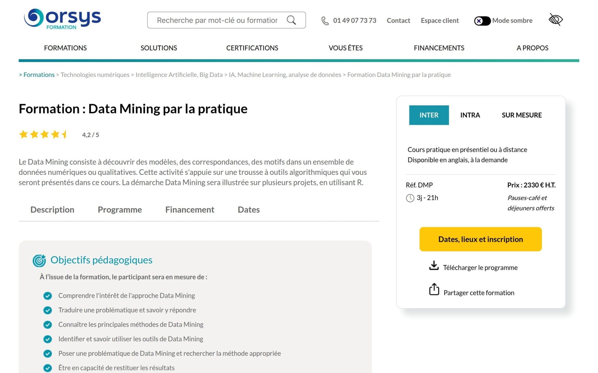 Formation : Data Mining par la pratique - Orsys