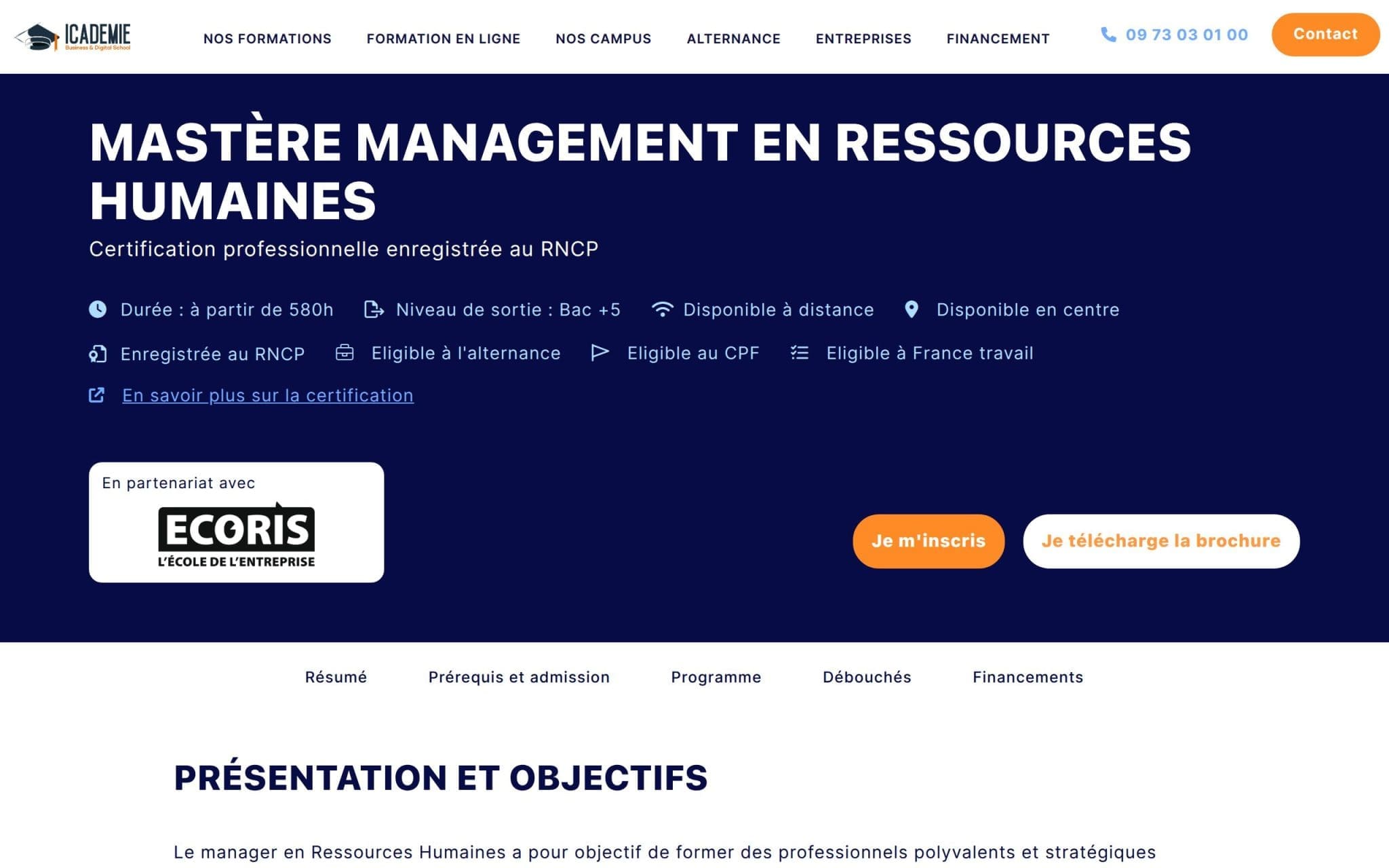 Mastère Management en Ressources Humaines - Icademie