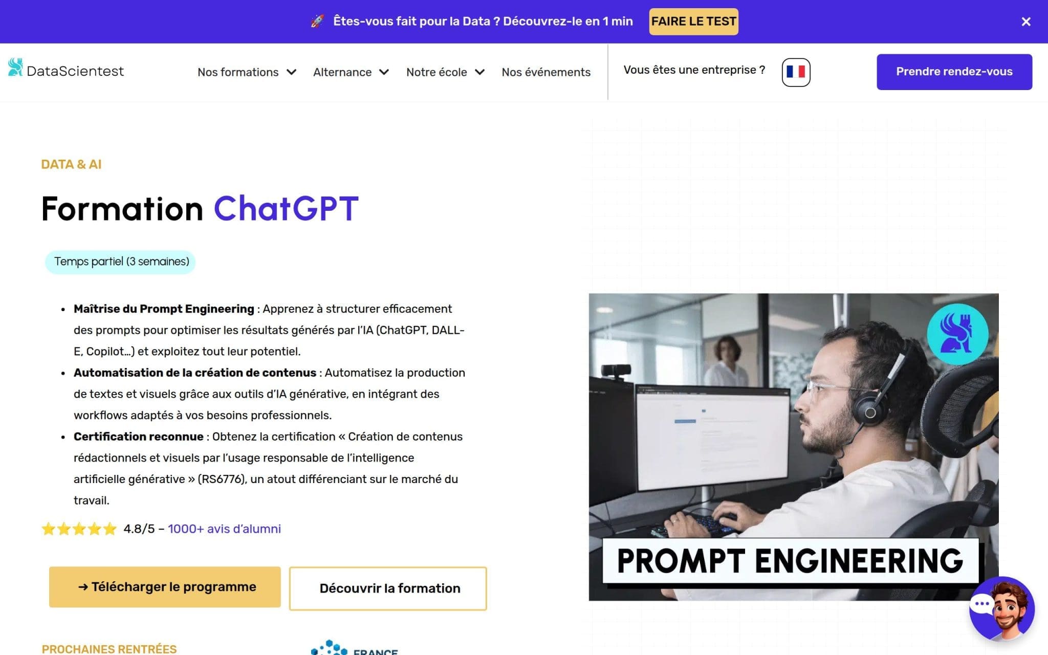 Formation ChatGPT – Prompt Engineering & Generative AI - Datascientest.com