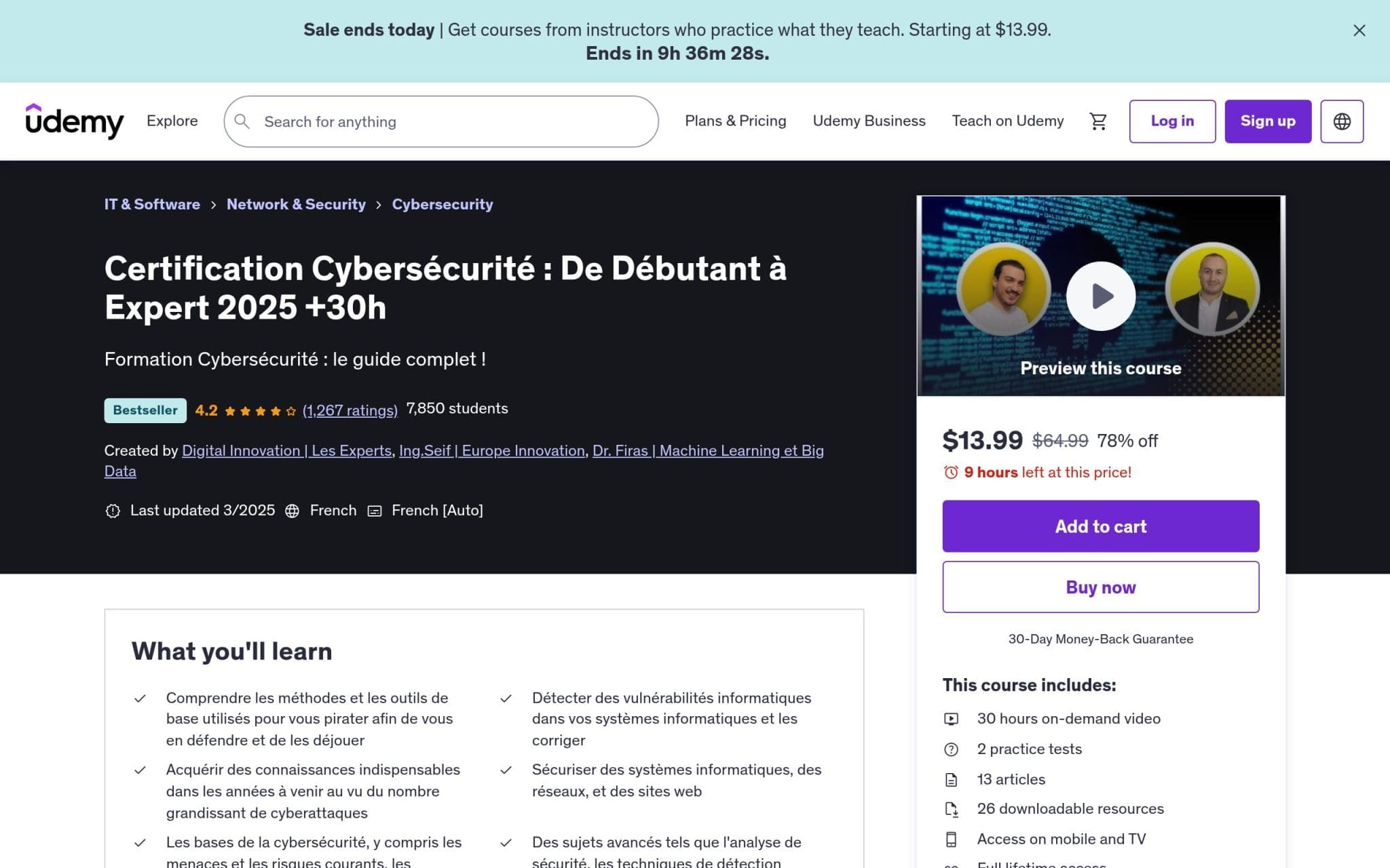 Certification Cybersécurité : De Débutant à Expert 2025 - Udemy