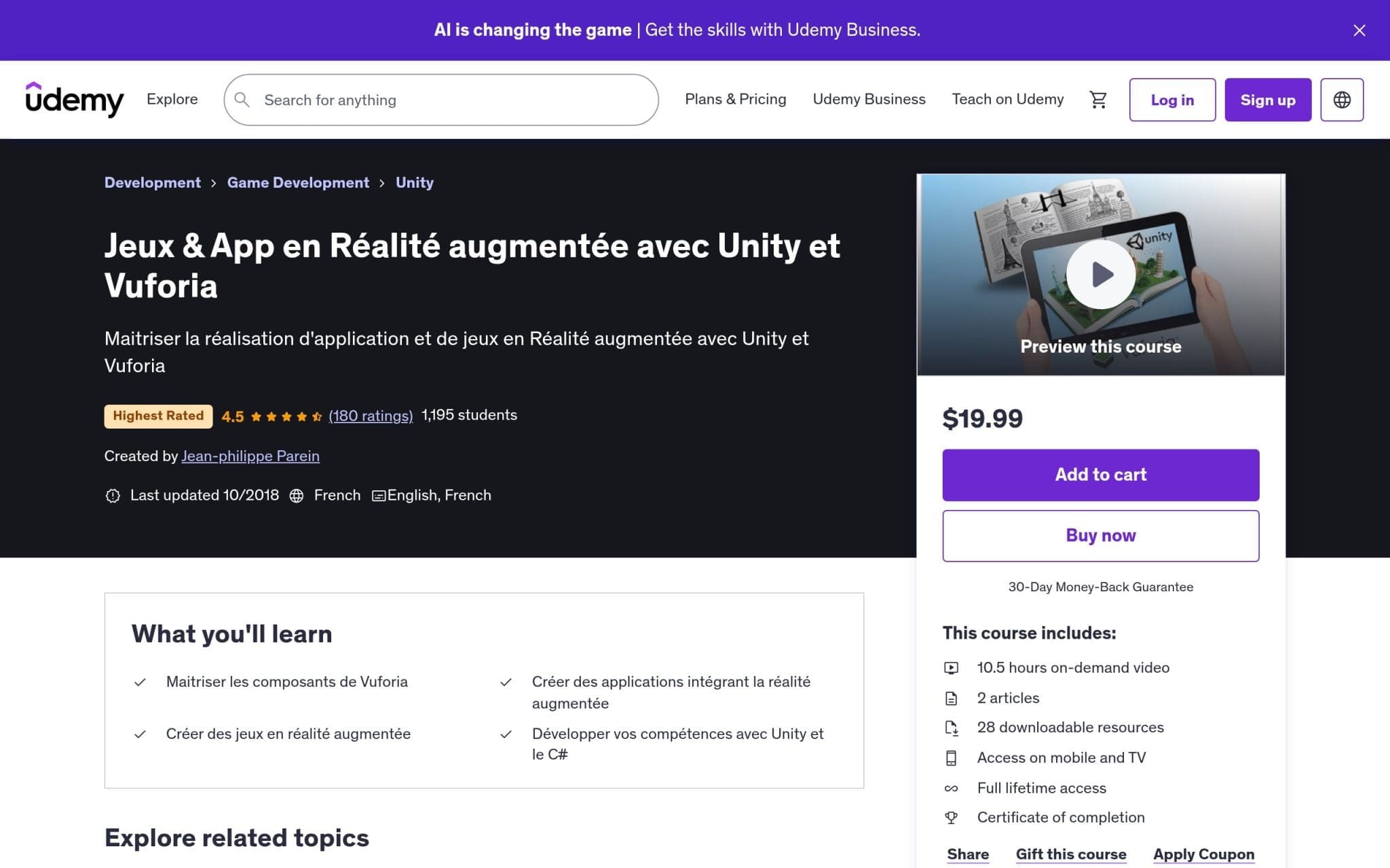 Jeux & App en Réalité augmentée avec Unity et Vuforia - Udemy