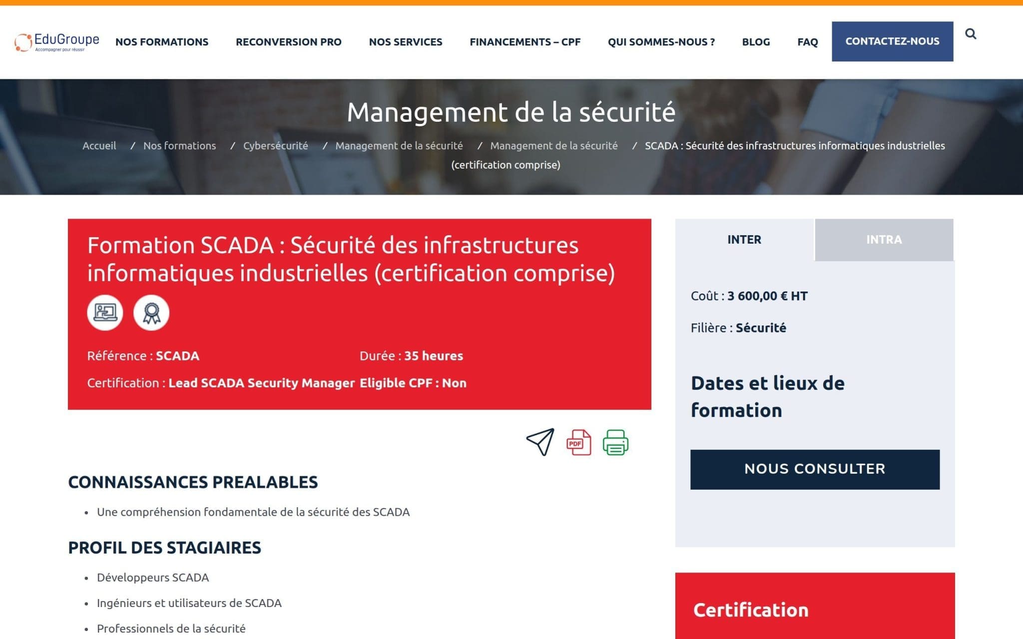 Formation SCADA : Sécurité des infrastructures informatiques industrielles - EduGroupe