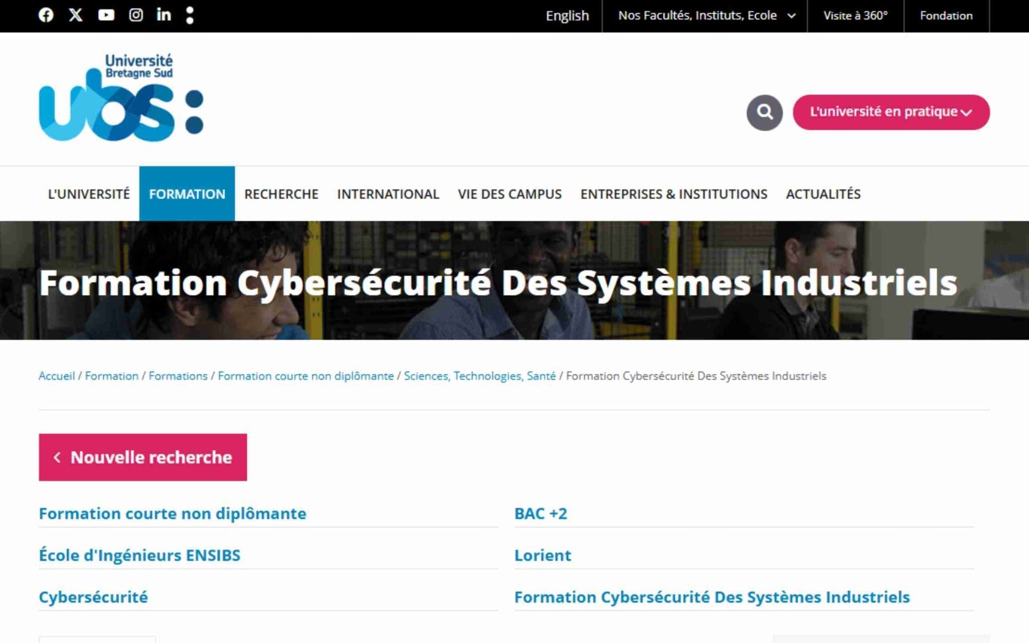 Formation Cybersécurité Des Systèmes Industriels - Université Bretagne Sud