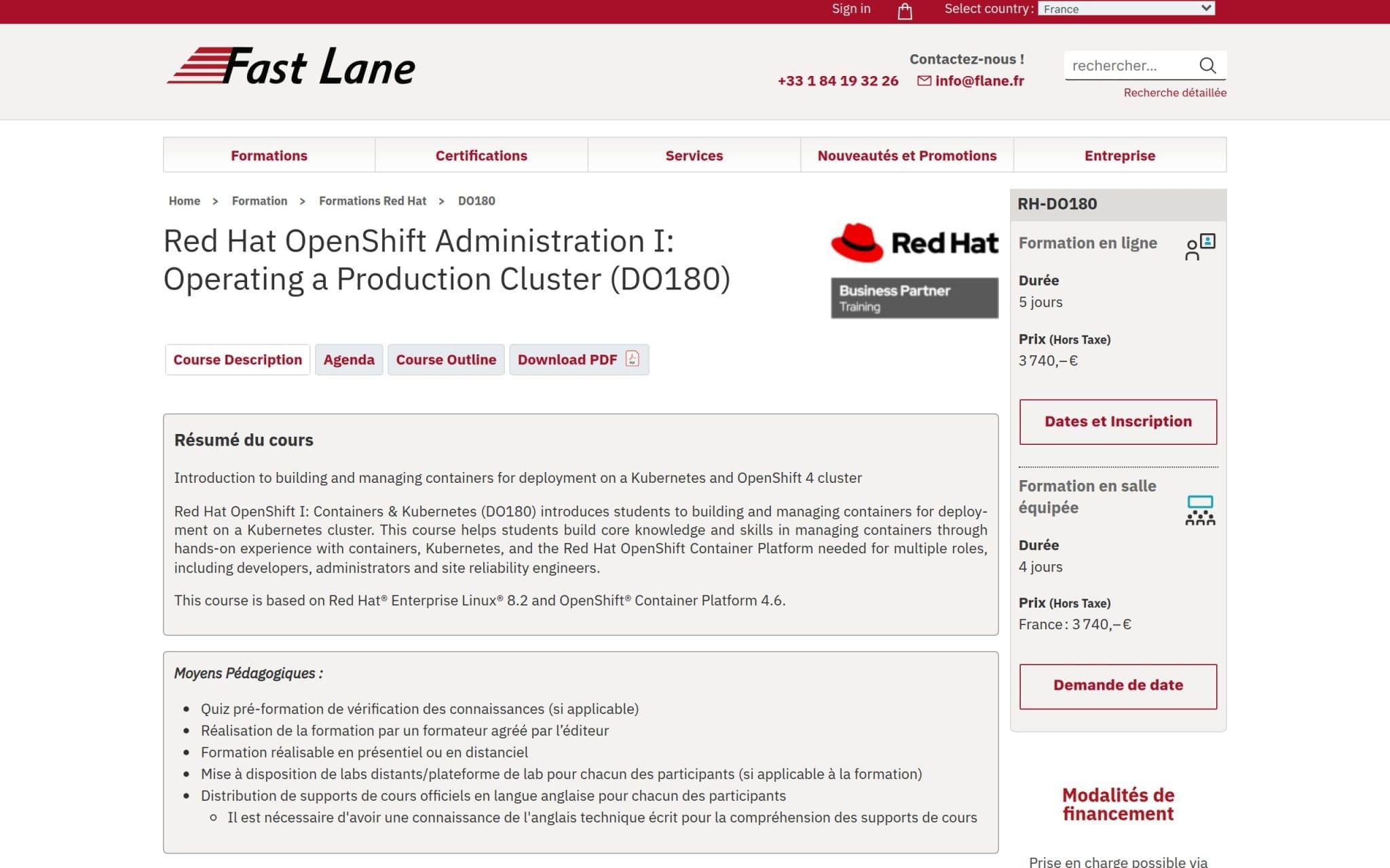 Formation Red Hat OpenShift Administration I: Operating a Production Cluster (DO180) - Fast Lane