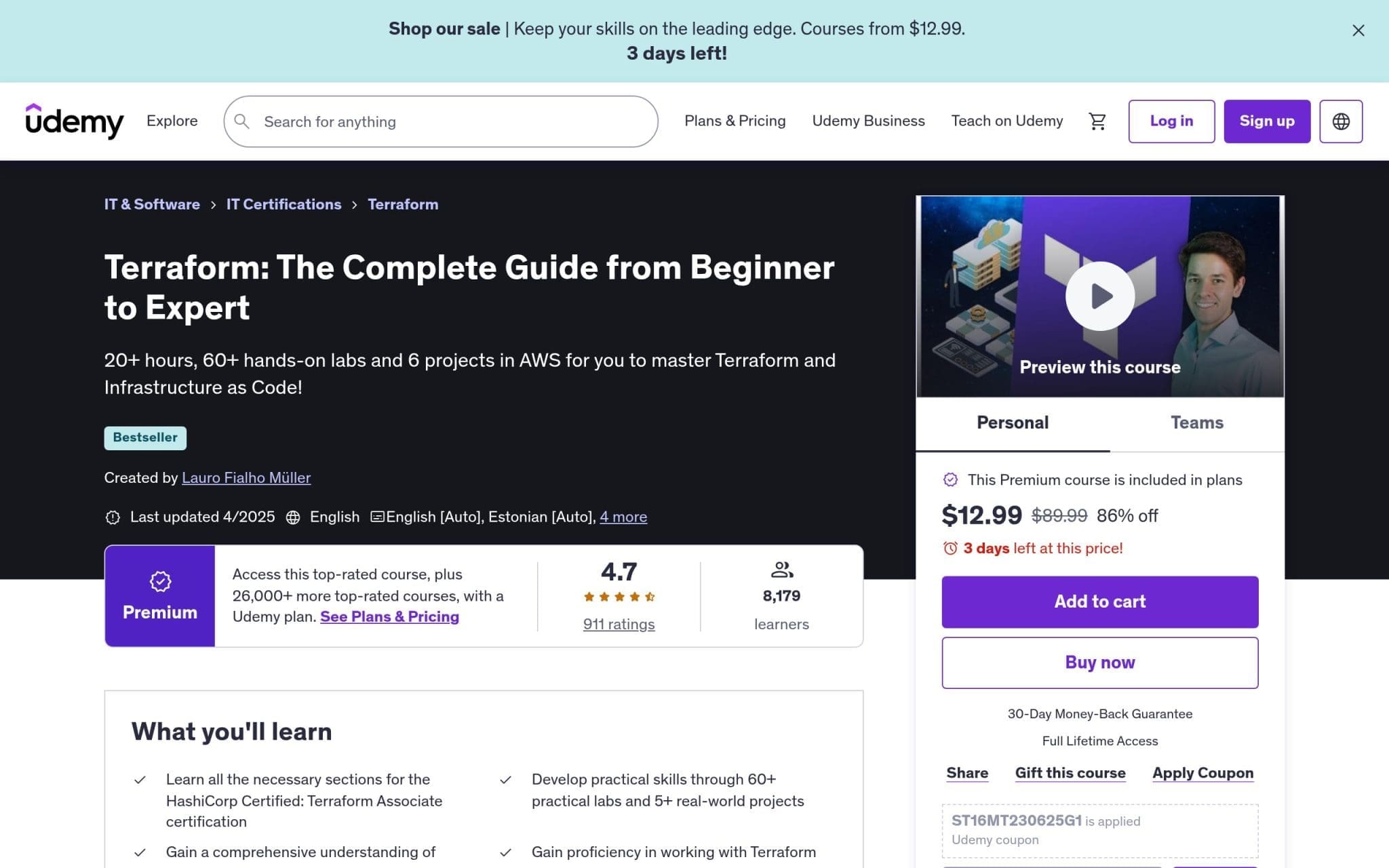 Terraform: The Complete Guide from Beginner to Expert - Udemy
