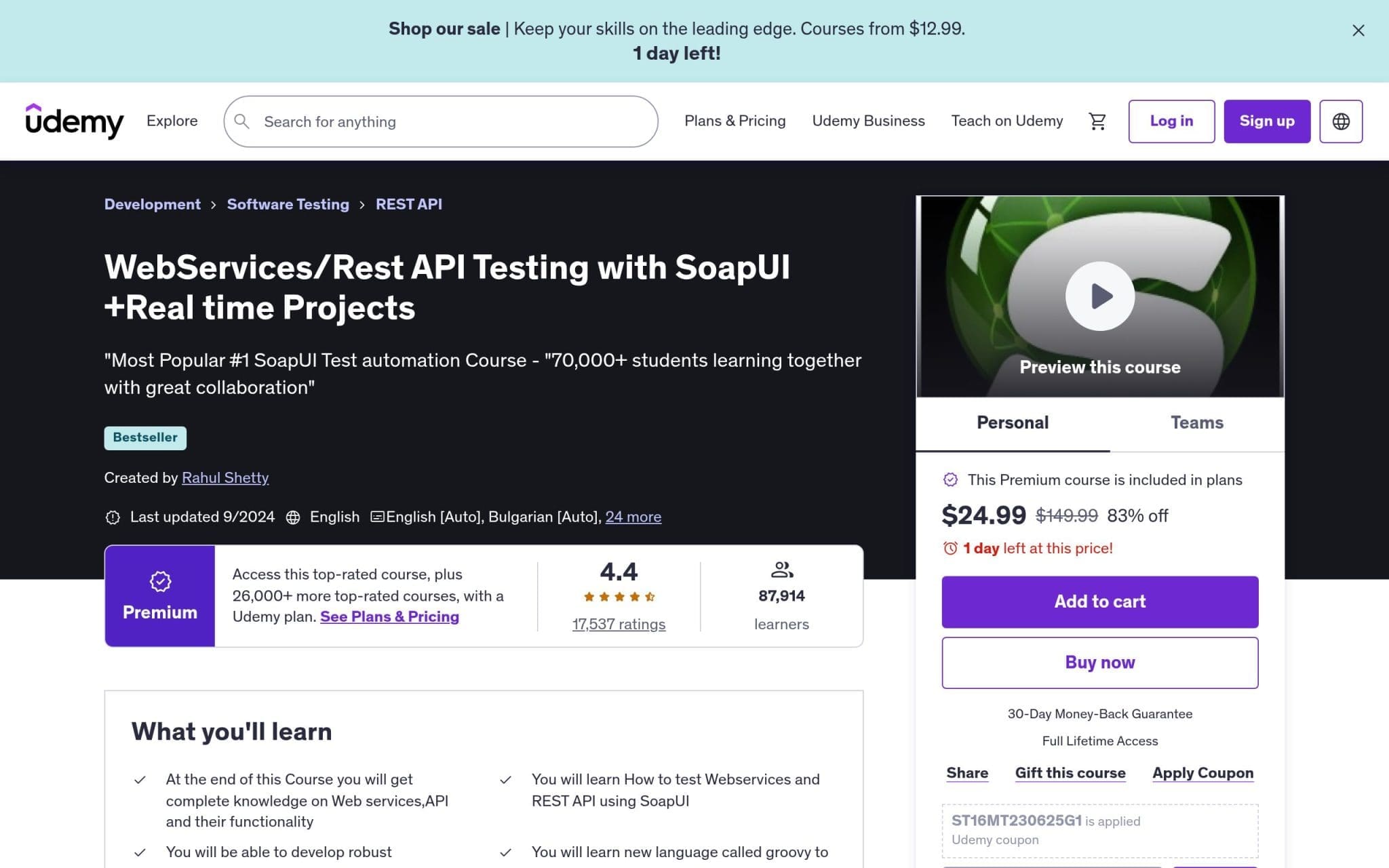 WebServices/Rest API Testing with SoapUI +Real time Projects - Udemy