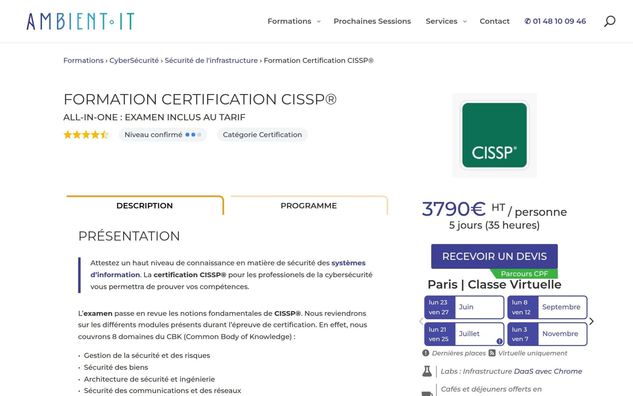 Formation Préparation à la Certification CISSP® - Ambient IT