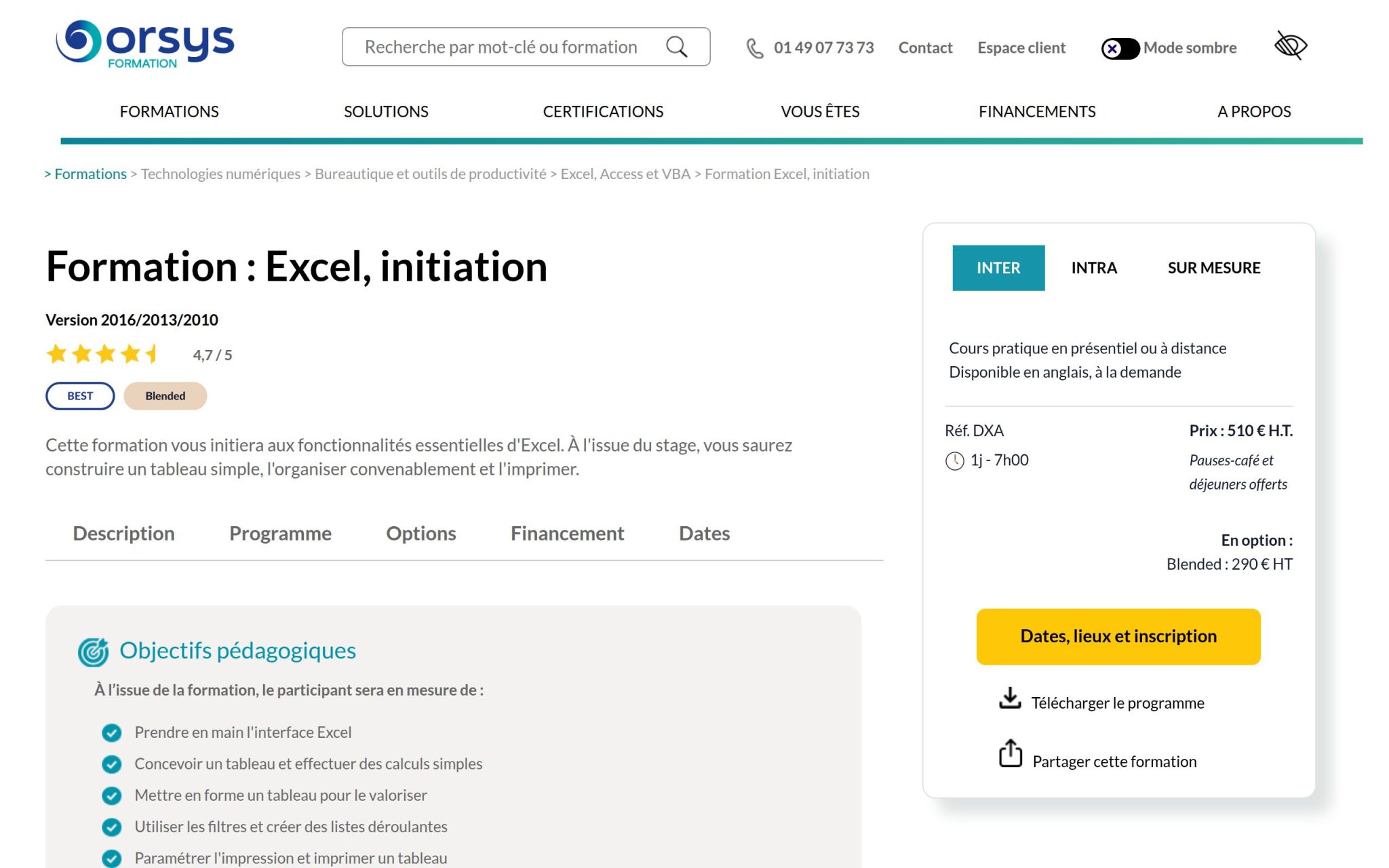 Formation : Excel, initiation - Orsys