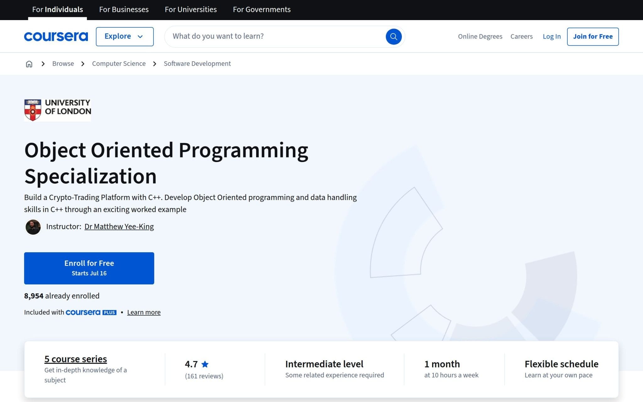 Spécialisation Object Oriented Programming - Coursera