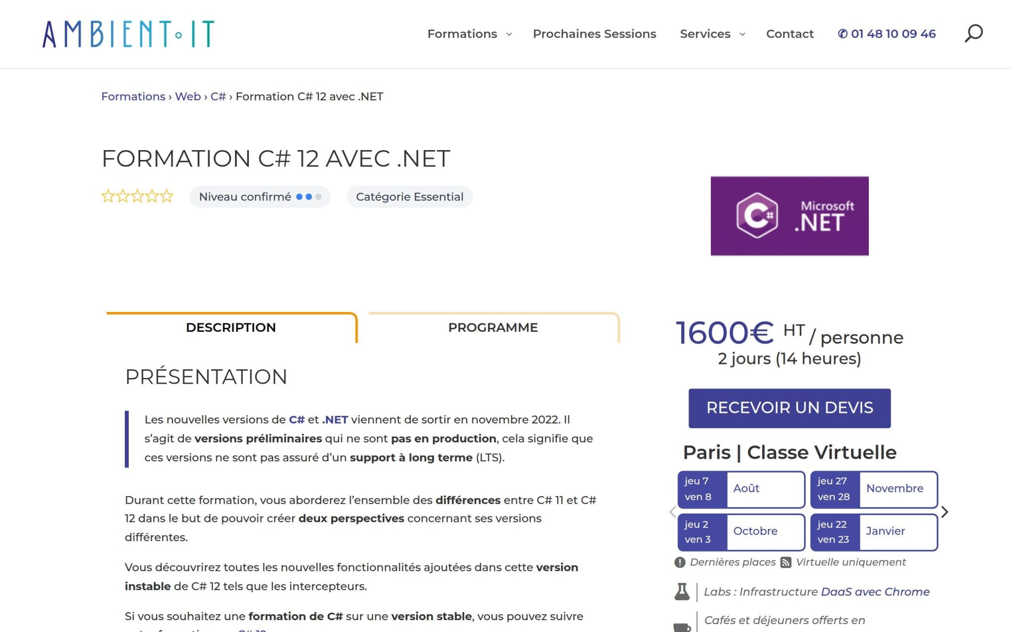 Formation C# 12 avec .NET 8 version préliminaire - Ambient IT