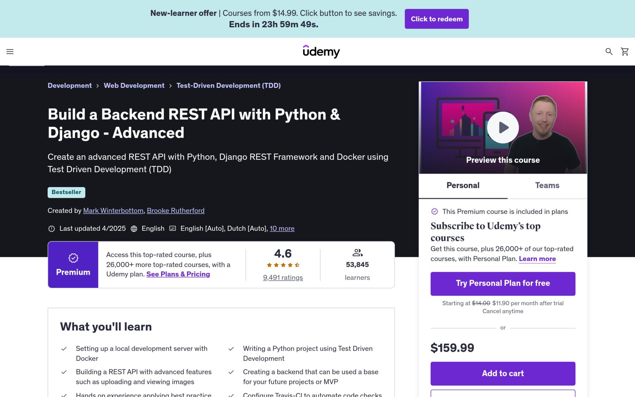 Build a Backend REST API with Python & Django - Advanced - Udemy