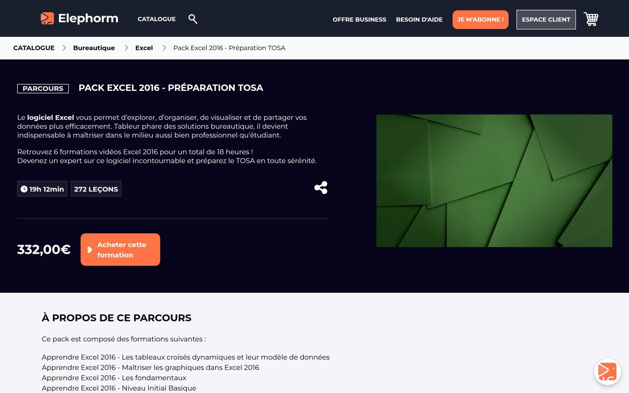 Pack Excel 2016 – Préparation TOSA - Elephorm