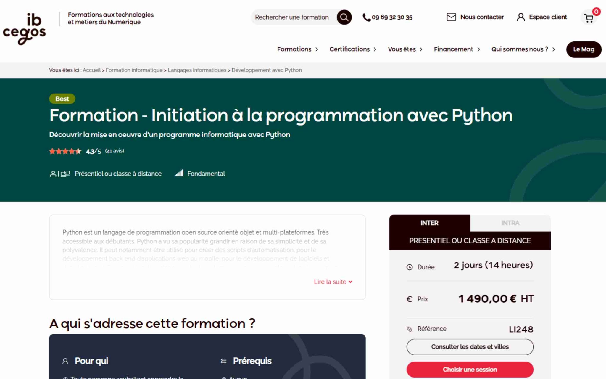 Formation - Initiation Ă la programmation avec Python - ib Cegos