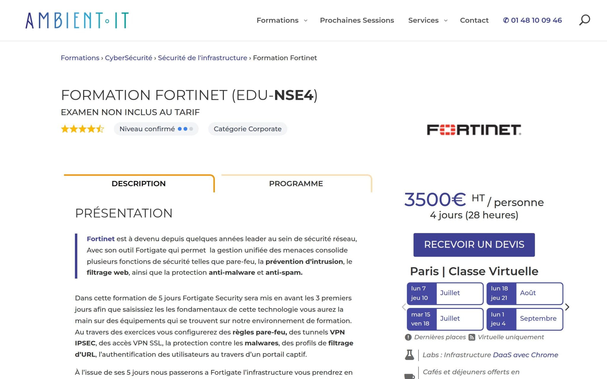 Formation Fortinet : Fortigate Infrastructure Security (EDU-NSE4) - Ambient IT