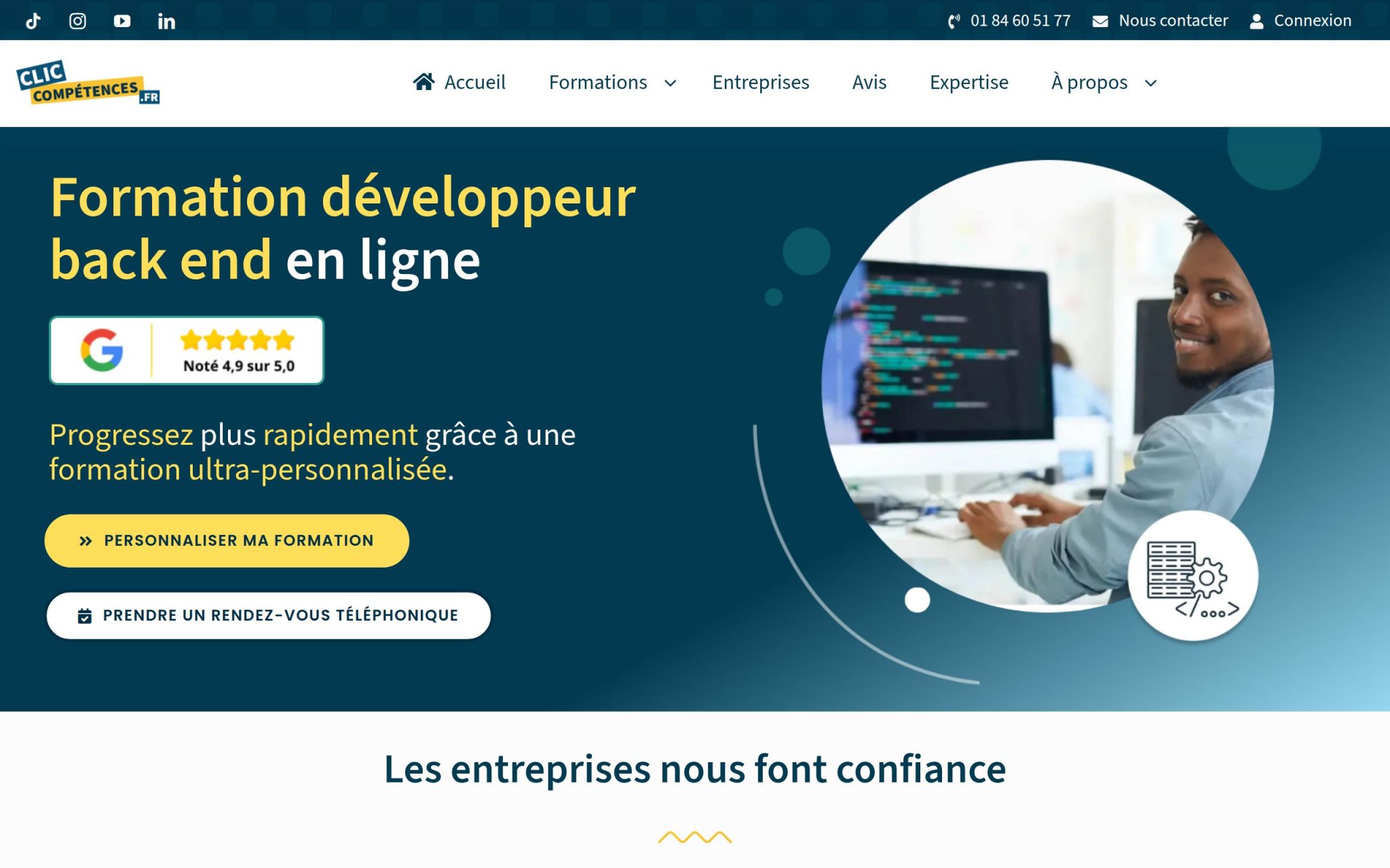 Formation développeur back end en ligne - Clic Compétences