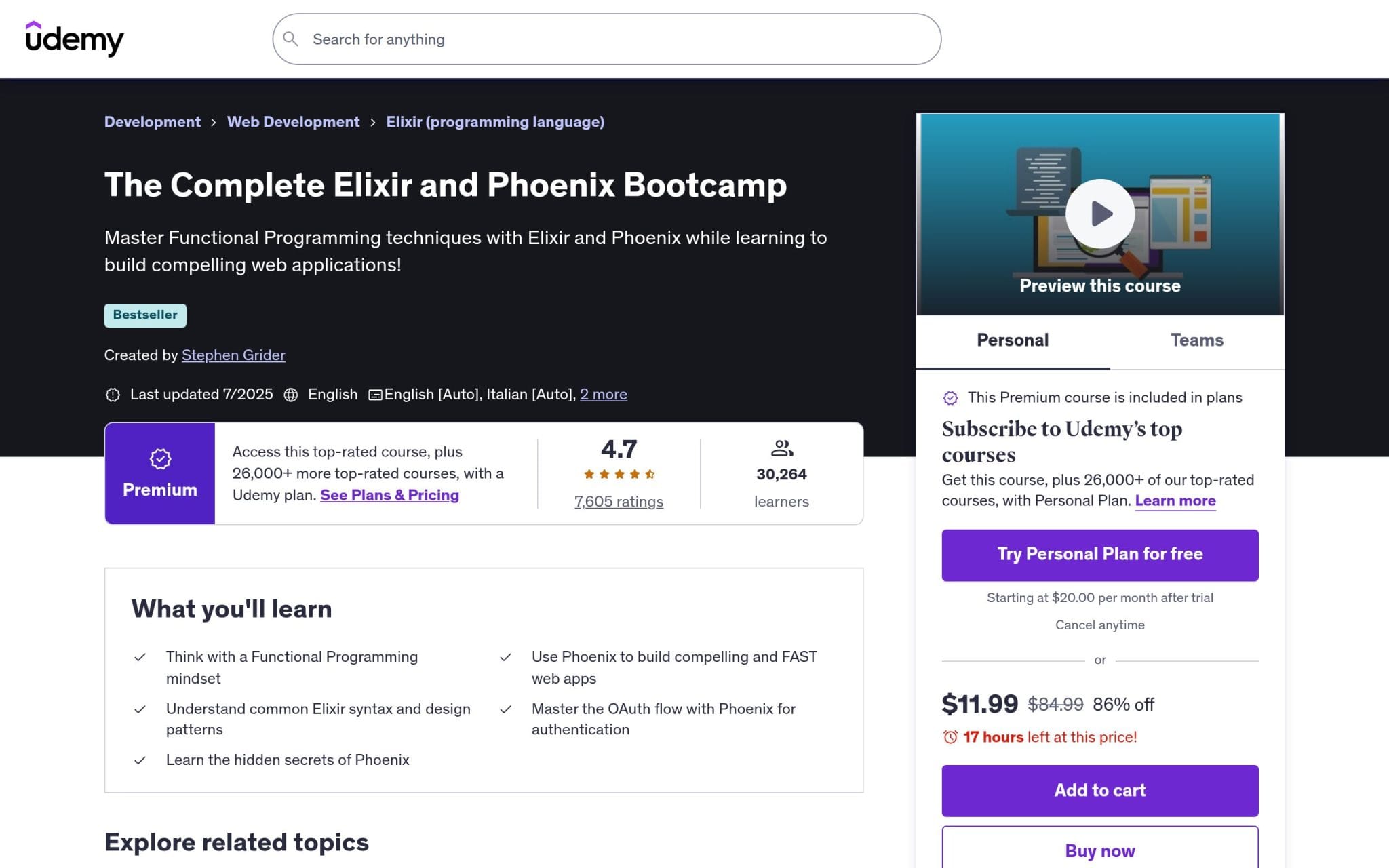 The Complete Elixir and Phoenix Bootcamp - Udemy