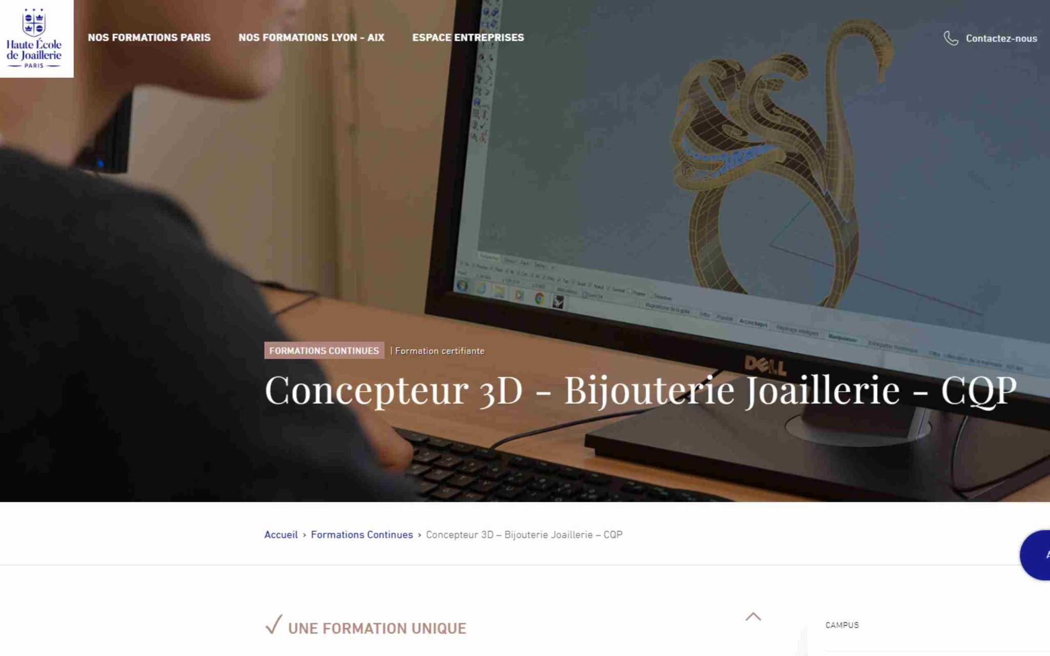 Concepteur 3D - Bijouterie Joaillerie - CQP - Haute Ecole de Joaillerie