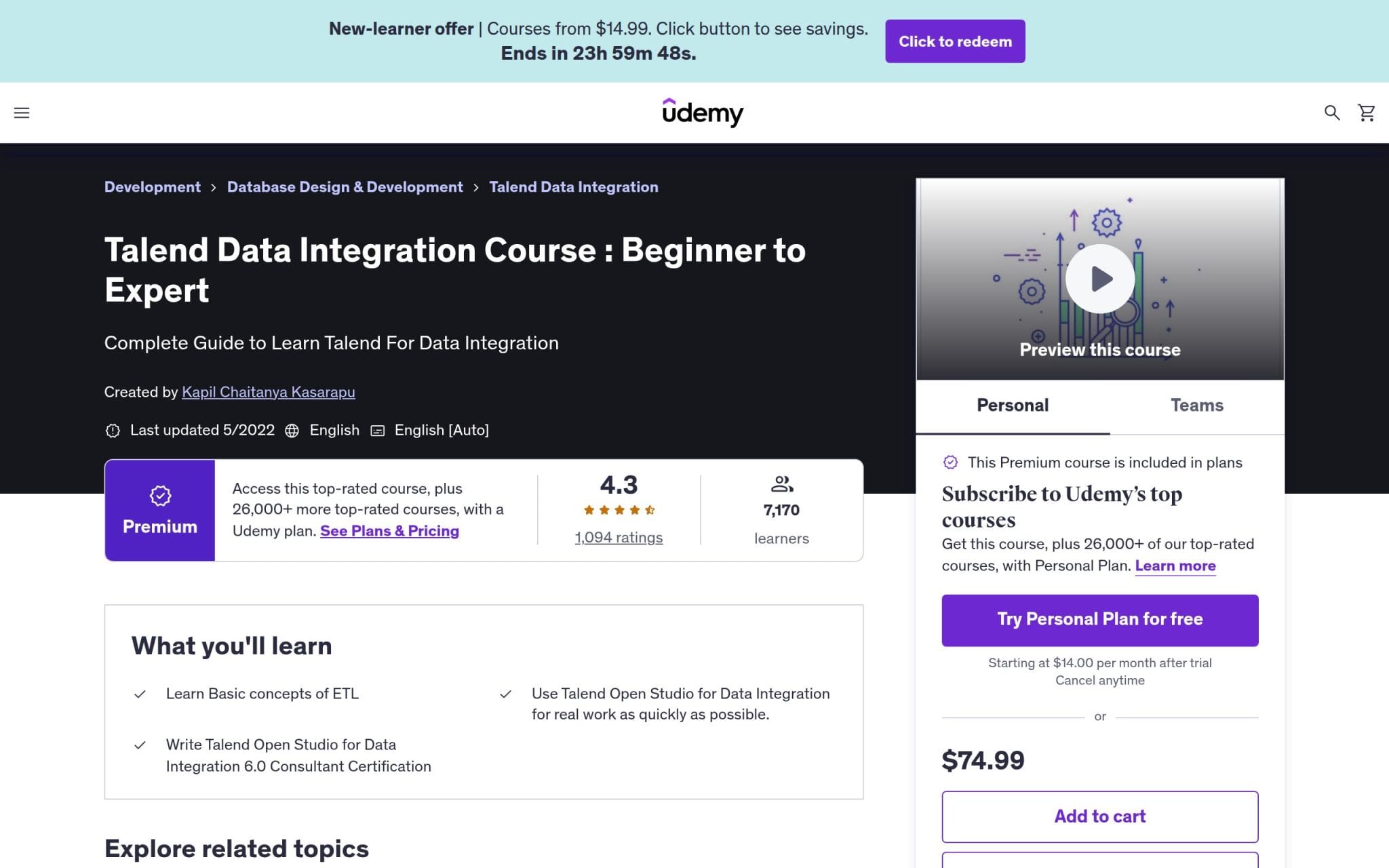 Talend Data Integration Course : Beginner to Expert - Udemy