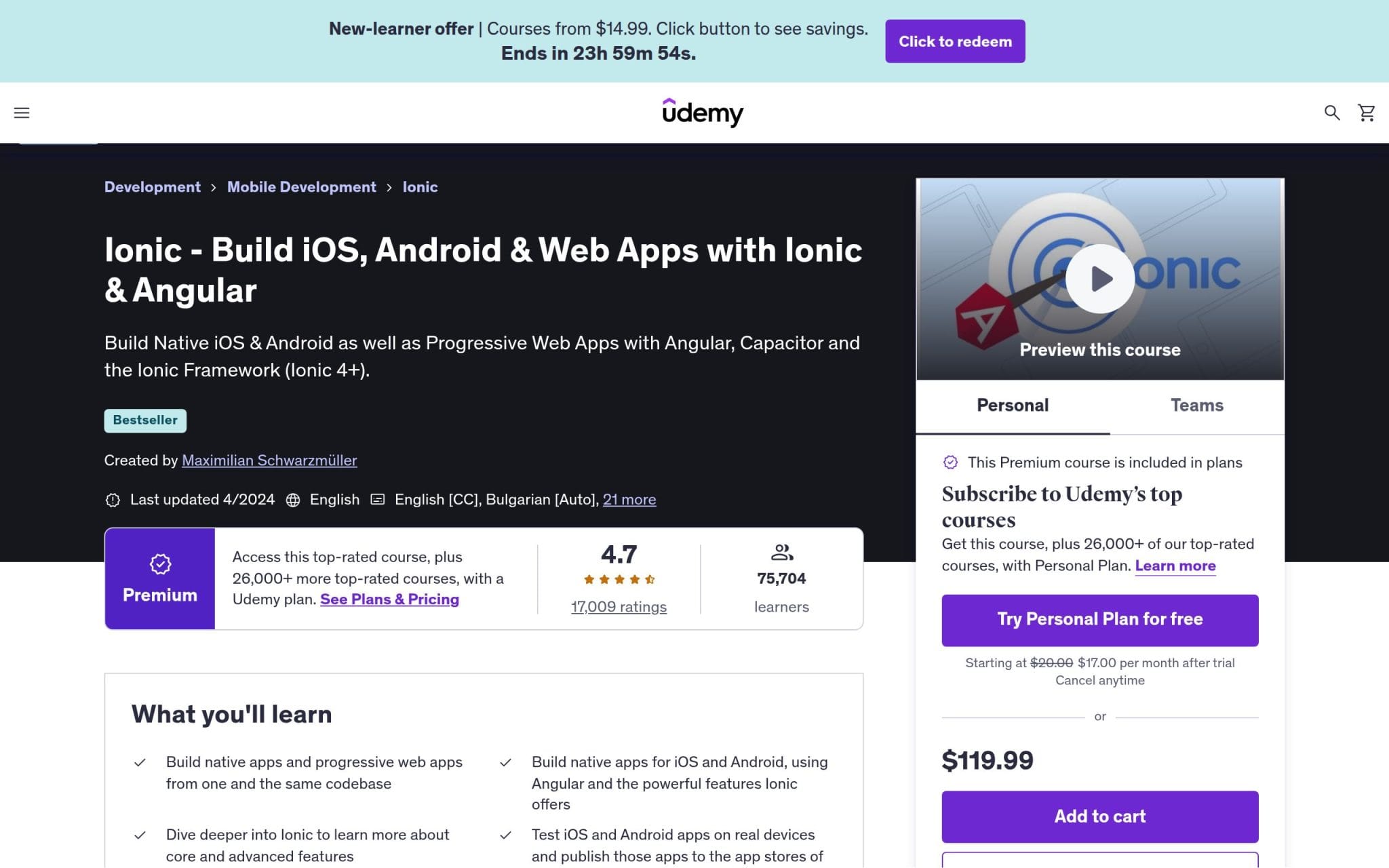 Ionic - Build iOS, Android & Web Apps with Ionic & Angular - Udemy