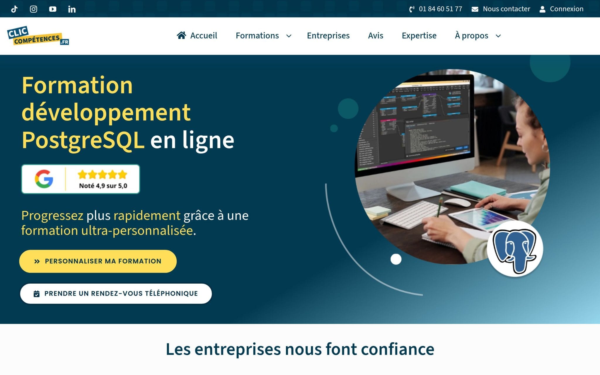 Formation développement PostgreSQL en ligne - Clic Compétences