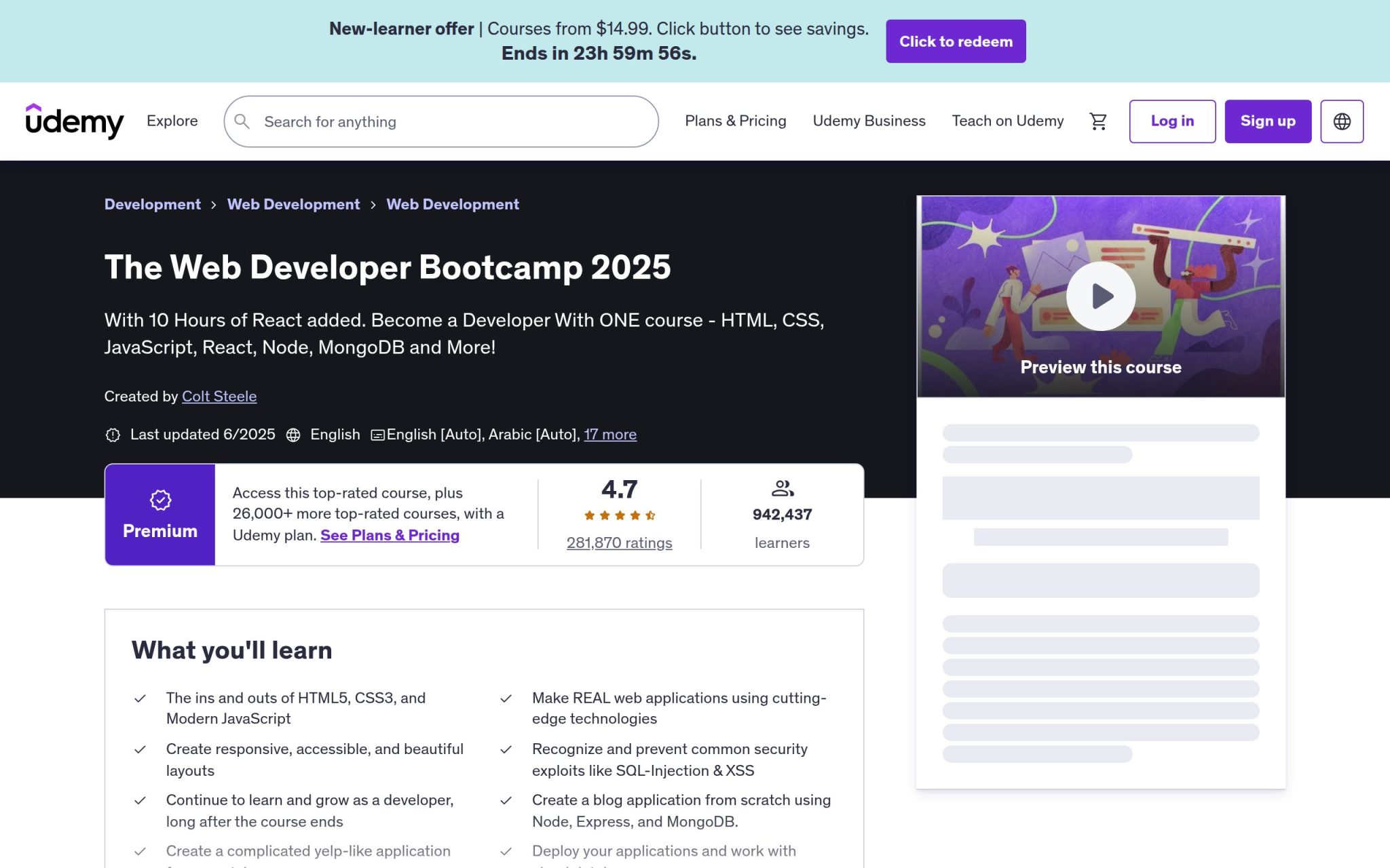 The Web Developer Bootcamp 2025 - Udemy