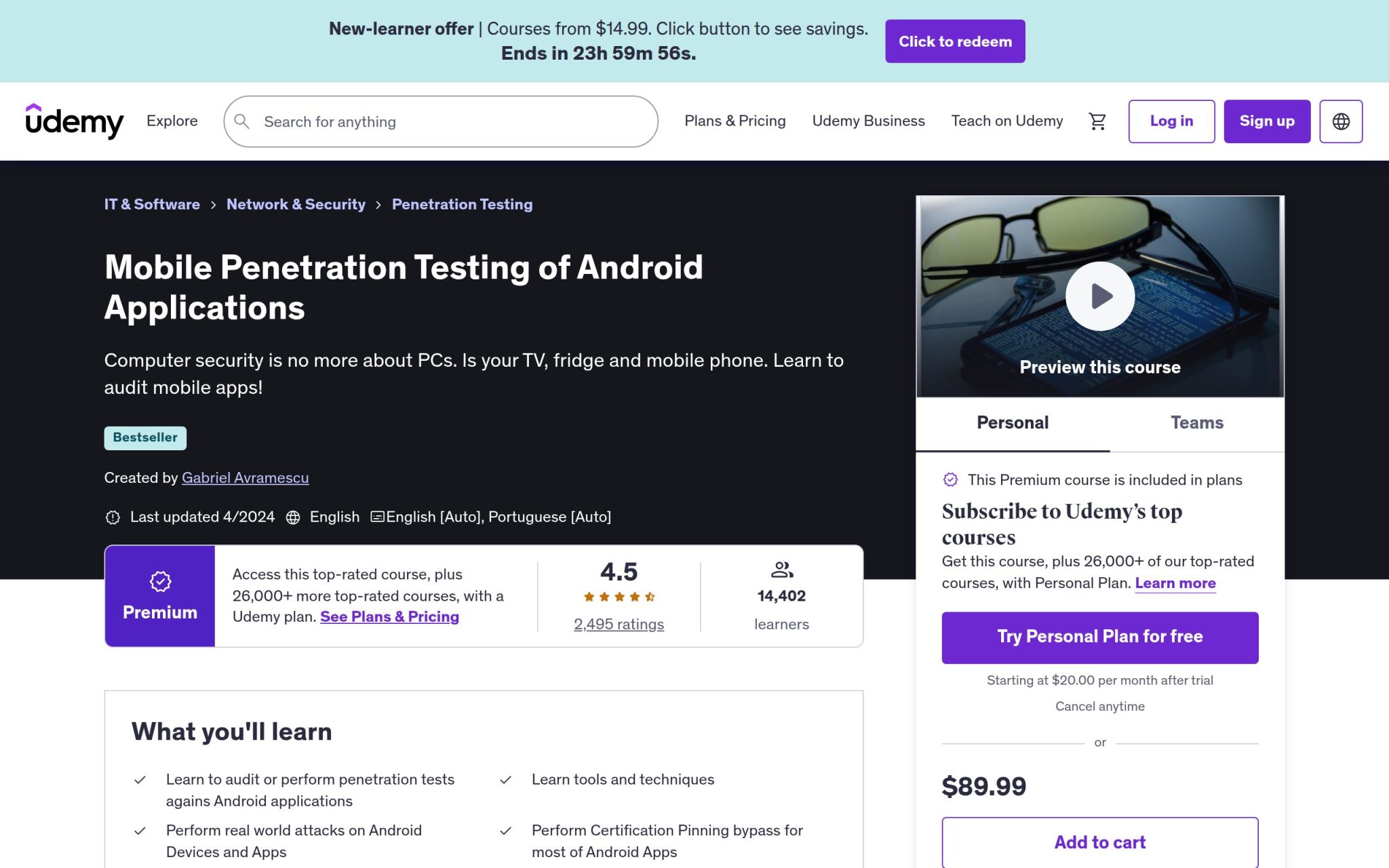 Mobile Penetration Testing of Android Applications - Udemy