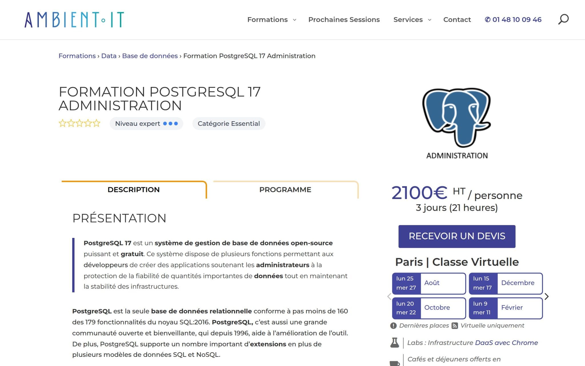 Formation PostgreSQL 17 Administration - Ambient IT