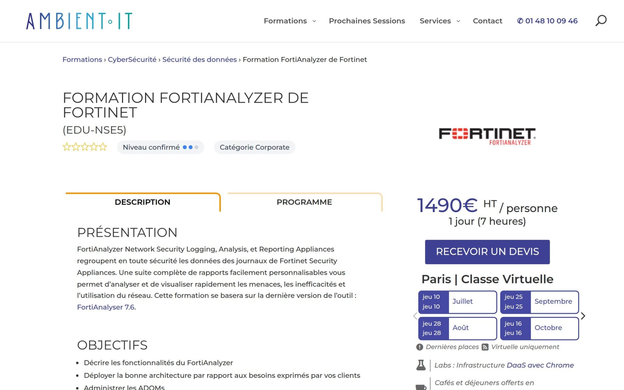 Formation FortiAnalyzer de Fortinet - Ambient IT