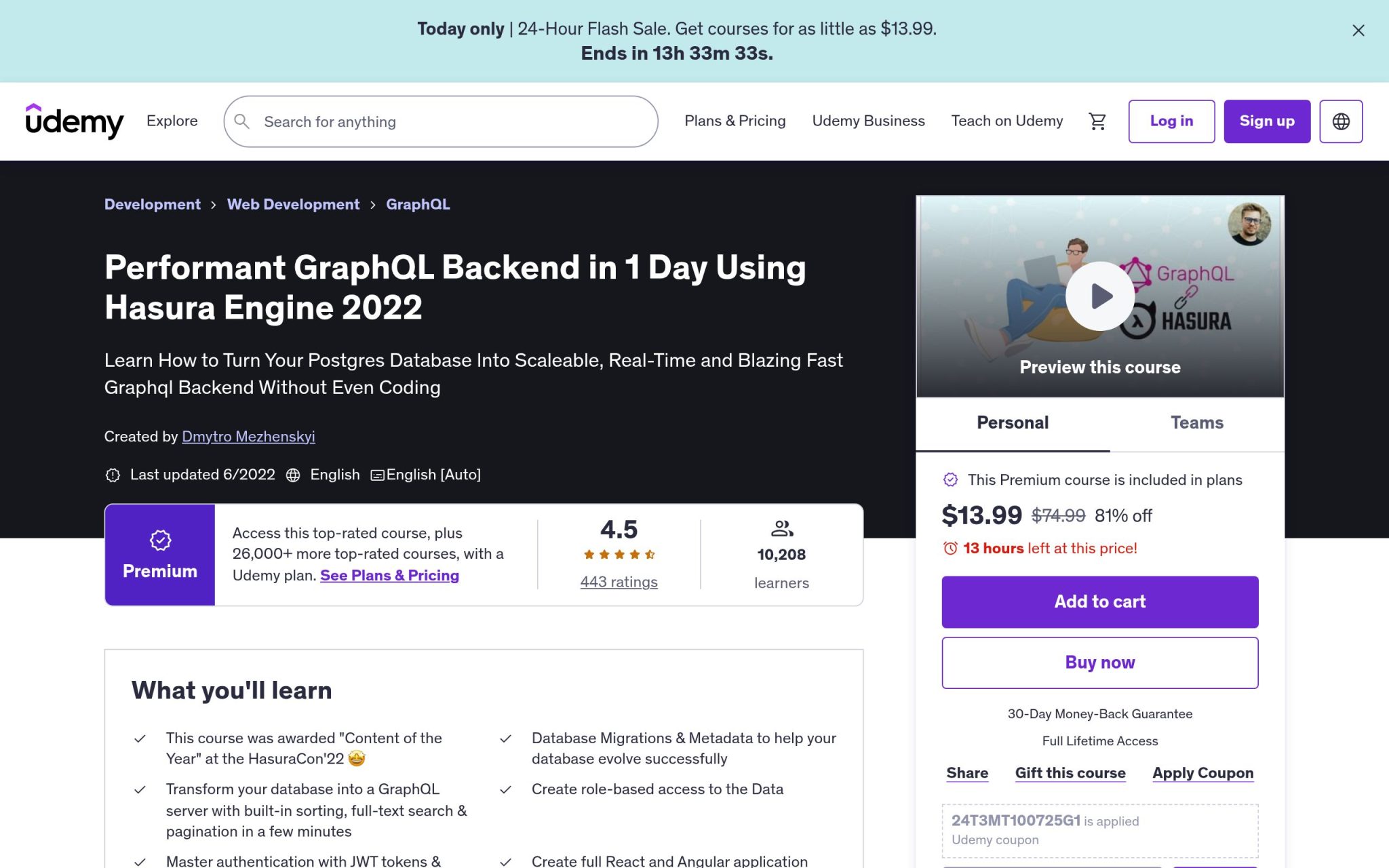 Performant GraphQL Backend in 1 Day Using Hasura Engine - Udemy