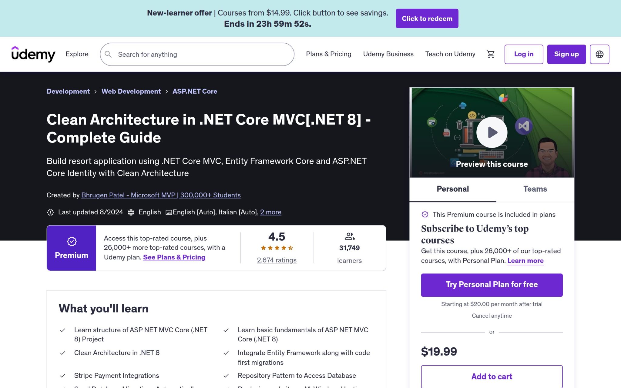 Clean Architecture in .NET Core MVC[.NET 8] - Complete Guide - Udemy