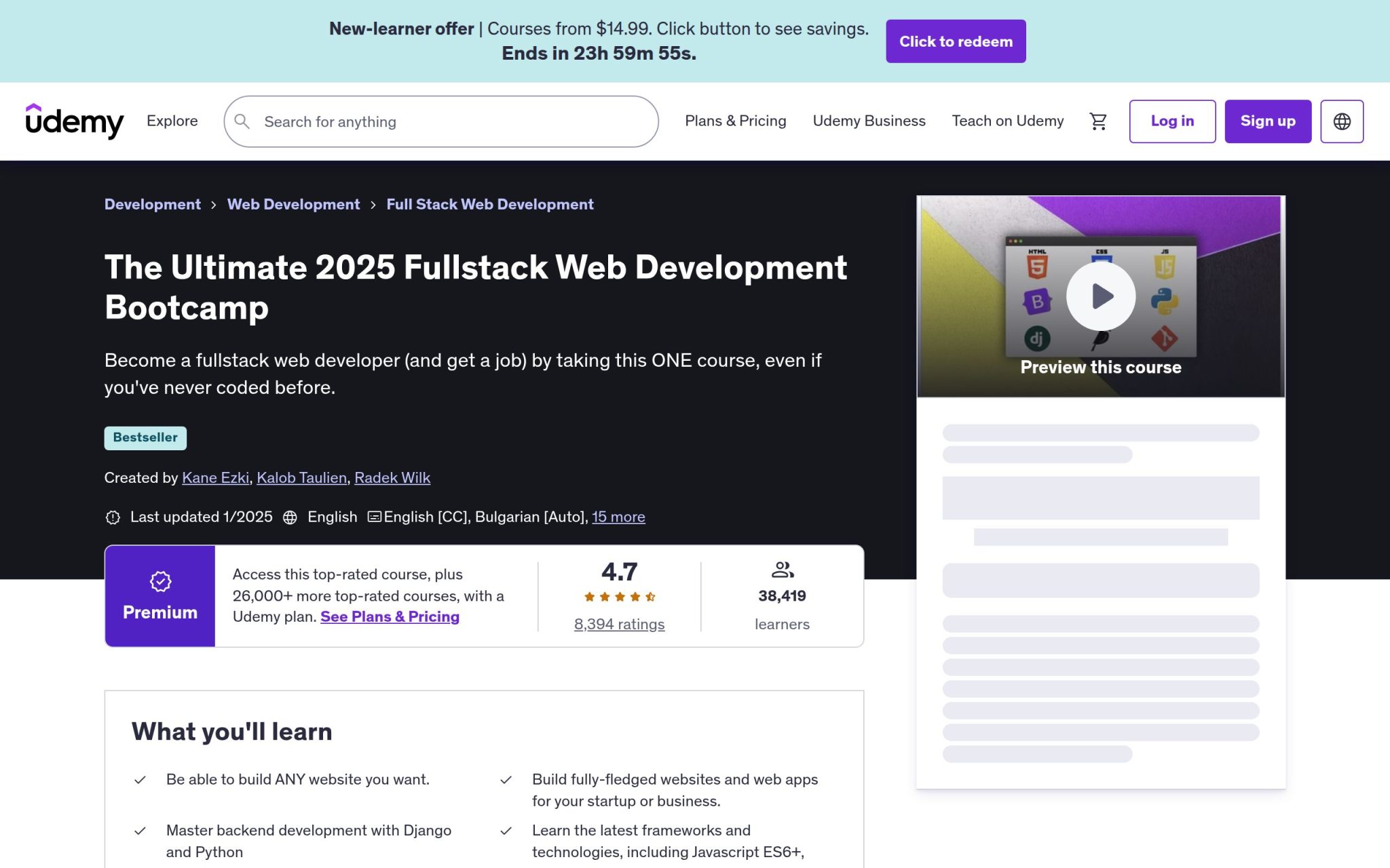 The Ultimate 2025 Fullstack Web Development Bootcamp - Udemy