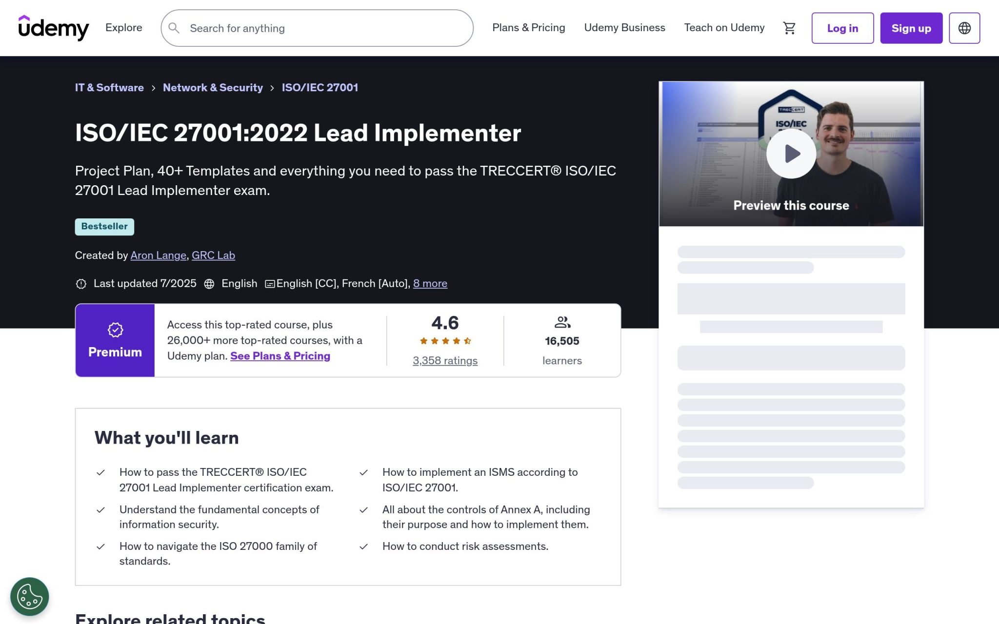 ISO/IEC 27001:2022 Lead Implementer - Udemy