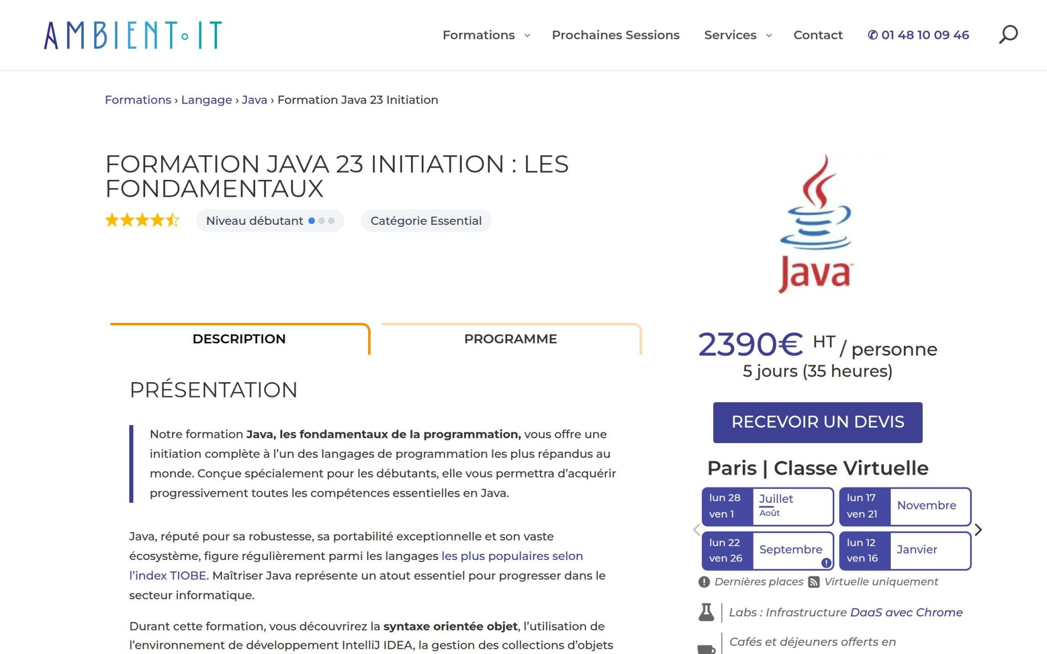 Formation Java 23 Initiation : Les Fondamentaux - Ambient IT