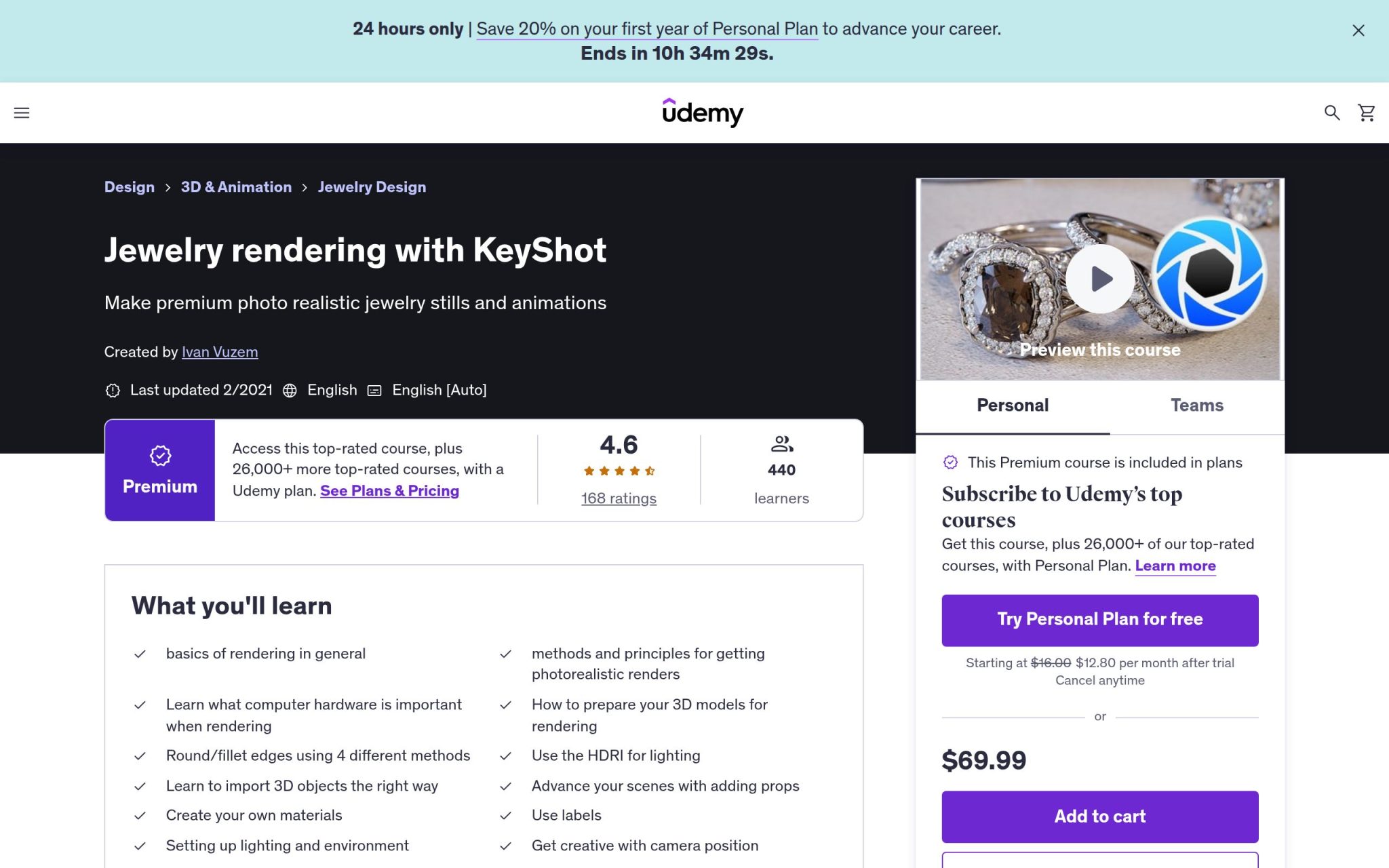 Jewelry rendering with KeyShot - Udemy