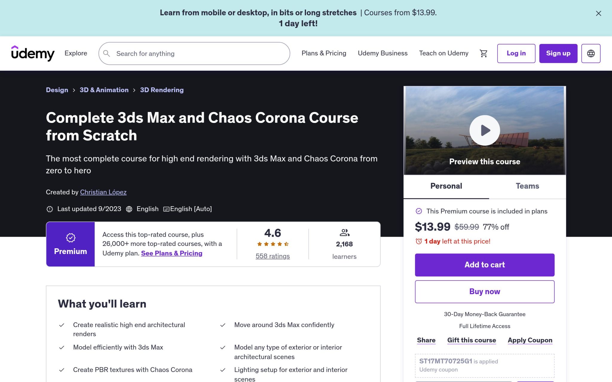 Complete 3ds Max and Chaos Corona Course from Scratch - Udemy