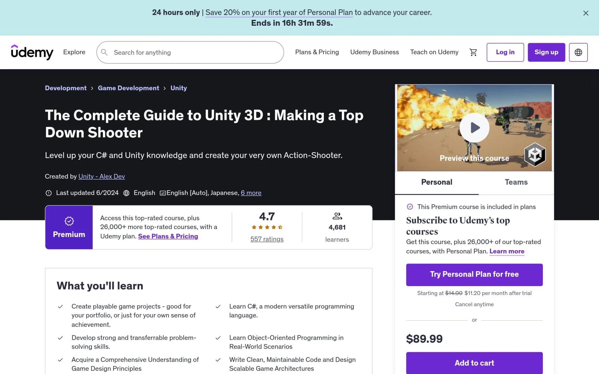 The Complete Guide to Unity 3D : Making a Top Down Shooter - Udemy