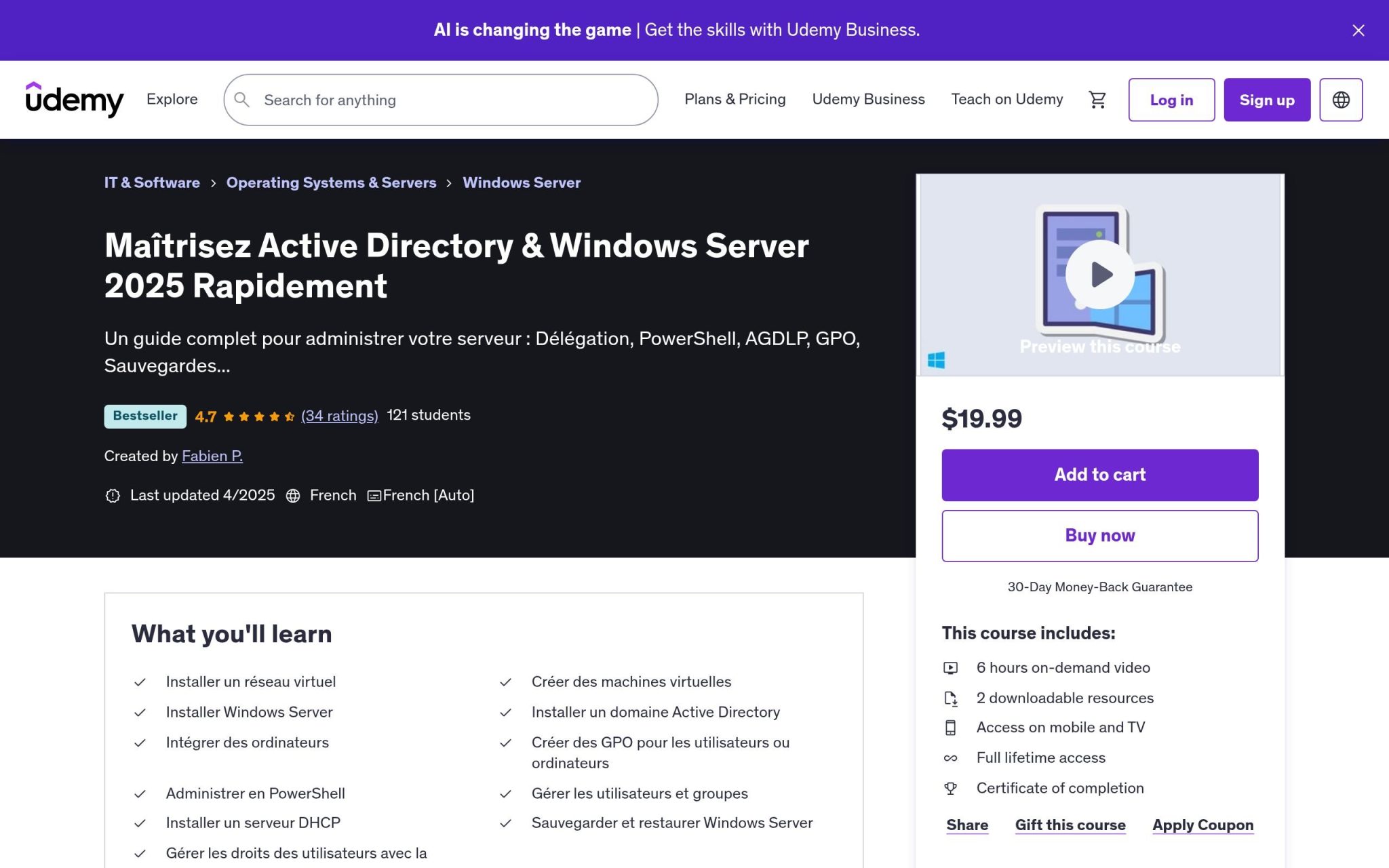 Maîtrisez Active Directory & Windows Server 2025 Rapidement - Udemy